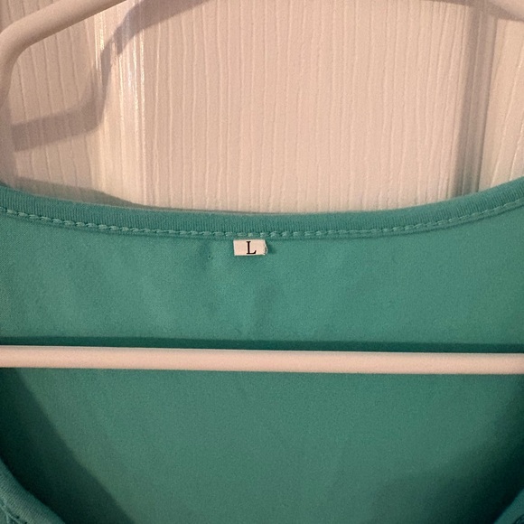 Y2K Boho Heart Buckle Ruffle Tiered Mini Dress Teal Long Sleeve Large - Picture 4 of 7